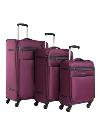 Diamond Softside 3 Piece Luggage Trolley Set Purple 