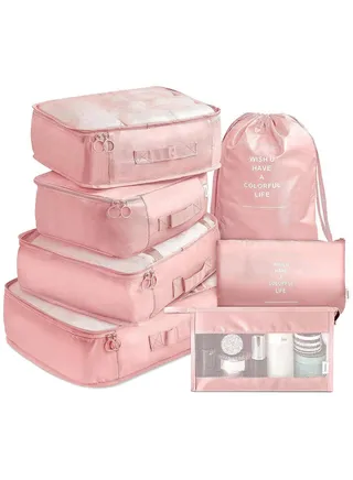 7-Piece Waterproof Traveling Luggage Set Pink 