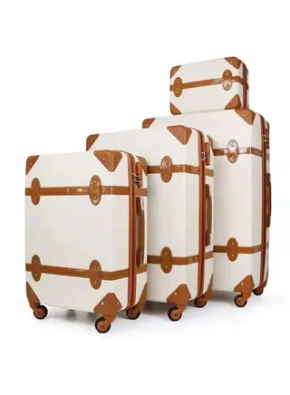 4 Pieces Luggage Set with 4 Spinner Wheels 28x24x20 inch Vintage Design White 