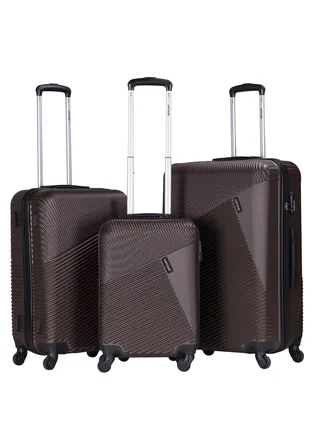 ABS Hardside 3-Piece Trolley Luggage Set, Spinner Wheels with Number Lock 20/24/28 Inches - Brown 