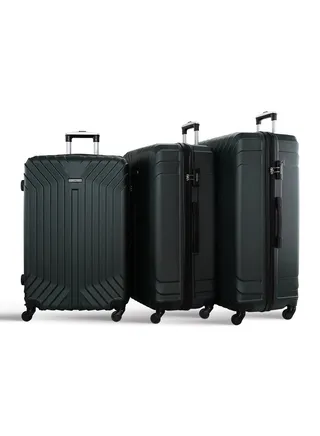 Lightweight 3-Pieces Polypropylene Hard Side Travel Luggage Trolley Bag Set With Lock For Men/Women/Unisex Army Green 