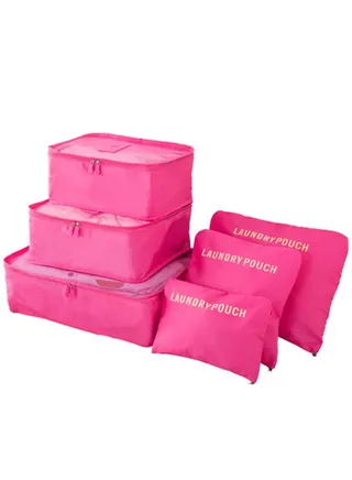 6 Pcs Travel Luggage Bags Set Home Storage Case Set Multi-functional Clothing Sorting Packages Travelling Packing Organizer Pouches Rosered 