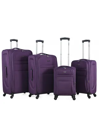 Set of 4 Light Weight Polyester Fabric Trolley Luggage With Number Lock 20,24,28,32 Inches 