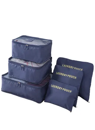 6 Pcs Travel Luggage Bags Set Home Storage Case Set Multi-functional Clothing Sorting Packages Travelling Packing Organizor Organizer Pouches Darkblue 