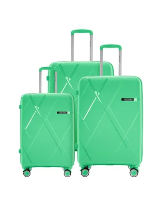 3 Piece with Trolley Set with Lightweight Polypropylene Shell 8 Spinner Wheels for Travel Green 