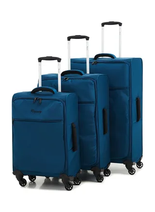 Softside 3 Piece Luggage Trolley Set Turquoise 
