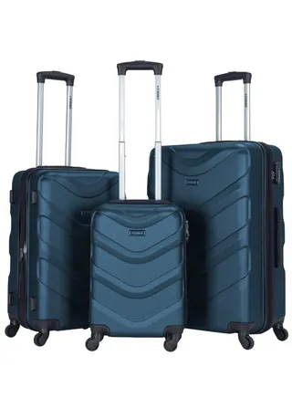 ABS Hardside 3 Piece Trolley Luggage Set  Spinner Wheels with Number Lock Indigo Blue 