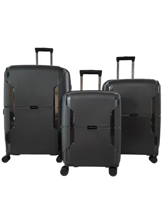 Luggage Set of 3 Hard Shell PP Expandable Lightweight Travel Suitcase Trolley With 4 Double Wheels & TSA Lock 