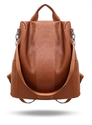 Backpack Handbag PU Leather Daypack Shoulder Bag Antitheft Ladies Rucksack Lightweight Waterproof School Bags for Women/Girls Travel Stylish and Functional Travel Companion Brown 