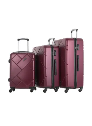 3-Piece Hard Side ABS Spinner Luggage Trolley Set 20/24/28 Inch Burgundy 