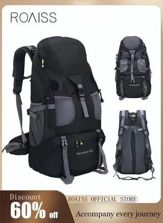 Unisex Outdoor Backpack 50L Capacity Multifunction Multi-pocket Water-resistant Oxford Shockproof Decompression for Camping Hiking Climbing Sports Travel Black 