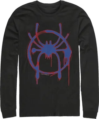 Men's Marvel Spider-Man: Into the Spider-Verse Spray Paint Logo Long Sleeve Shirt - Black - Small