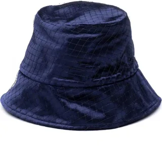 Navy Pann Velvet Birdcage Veil Bucket Hat