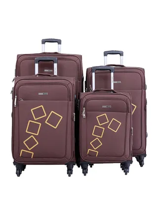 Softside 4 Piece Luggage Trolley Set Brown 