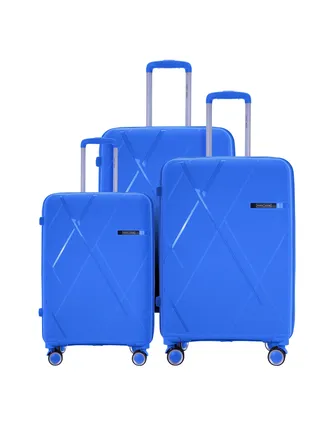 3 Piece with Trolley Set with Lightweight Polypropylene Shell 8 Spinner Wheels for Travel Blue 