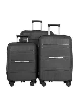 Marc 3 Piece Polypropelene Hardside Spinner Luggage Trolley Set 20/24/28 Inch Dark Grey 