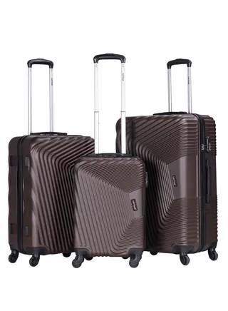 ABS Hardside 3-Piece Trolley Luggage Set, Spinner Wheels with Number Lock 20/24/28 Inches - Brown 