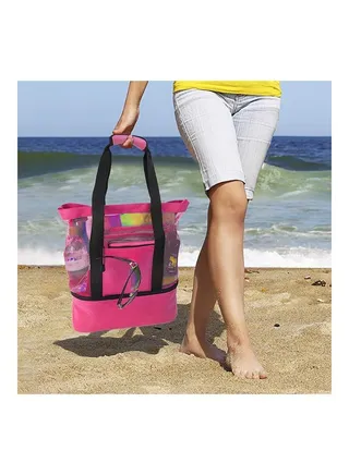 Mesh Beach Picnic Bag With Insulated Cooler Compartment 