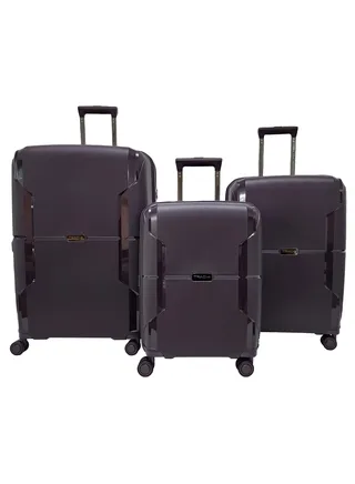 Luggage Set of 3 Hard Shell PP Expandable Lightweight Travel Suitcase Trolley With 4 Double Wheels & TSA Lock 