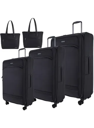 Softside Luggage Set of 5 Ultra Light Weight 4 Wheels TSA Approved 