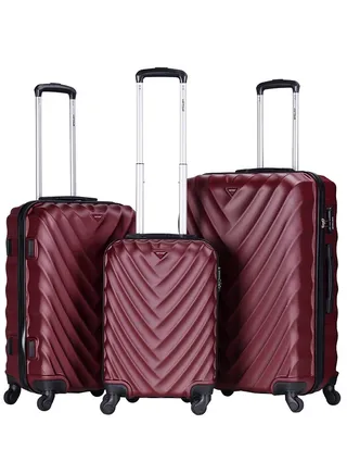 ABS Hardside 3-Piece Trolley Luggage Set  Spinner Wheels with Number Lock 20/24/28 Inches   Burgundy 