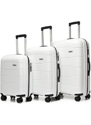 Luggage 3 Piece Set PP Lightweight Carry-on Suitcase, Luggage Suitcase Set, Large Storage Space, Adjustable Gear Lever, Luggage trolley bags PP, Anti theft double zipper and ABS (White) 