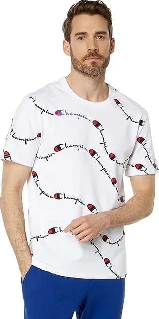 Champion Heritage All Over Print Tee (Script Big Wave White) Men's Clothing