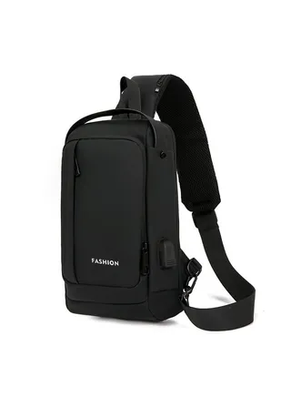 Men's chest bag,Single shoulder crossbody bag, Multi-function sports chest backpack,USB charging port anti-theft bag 