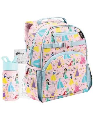 Princesses Combo: Kids Backpack 12L and Insulated Water Bottle 14oz for School Girls 