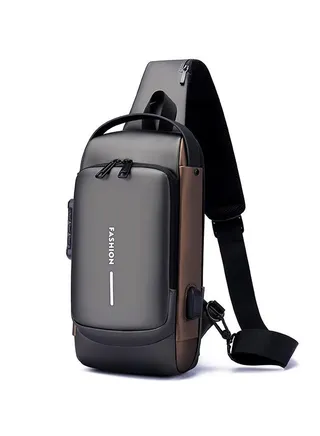 Sling Backpack USB Anti-Theft Waterproof Chest Daypack Casual Shoulder Bag (Grey) 