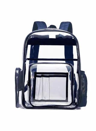 Transparent Backpack, Heavy-Duty PVC Bag, With Laptop Compartment, Waterproof Suitable For School, Work, Safety (Dark Blue) 