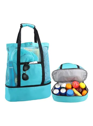 Mesh Beach and Picnic Tote Bag with Insulated Compartment 