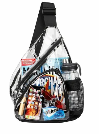 Roll over image to zoom in Brand: ELECDON Sling Bag, Clear PVC Sling Bag, Backpack with Adjustable Strap, Designed for Men, Women, Children (Black) 