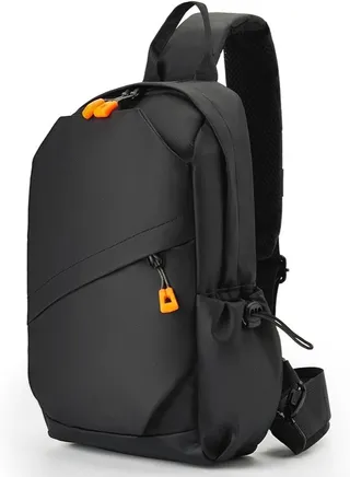 Sling Crossbody Backpack Bag for Men Waterproof Lightweight One Strap with External USB Hole Design Men's Adjustable Shoulder Chest Travel Cycling Sports Outdoor Black 
