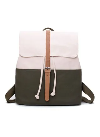 Colourblock Drawstring Detail Backpack 13.78 inch Green/Pink/Brown 