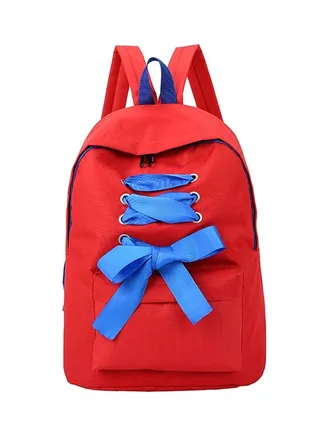 Bow Knot Detail Backpack 16.9x12.2x5.9 Inches Red/Blue 