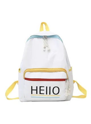 Hello Printed Backpack - 37 Inch White/Yellow/Black 