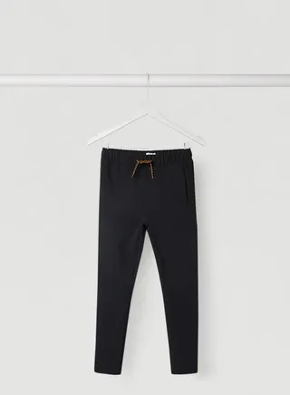 Waist Drawstring Skinny Pants Black 