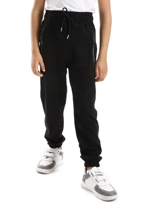 Boys Elastic Waist Sweatpants With Tape And Side Zippers 