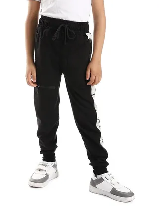 Boys Elastic Waist Sweatpants With PrintedTape And Front Pocket 
