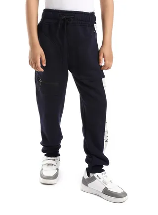 Boys Elastic Waist Sweatpants With PrintedTape And Front Pocket 
