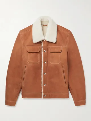 Shearling-Lined Suede Trucker Jacket