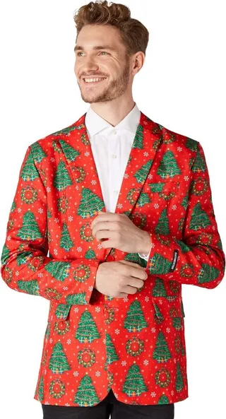 Suitmeister Men's Christmas Blazer - Christmas Trees - Red - Size: M