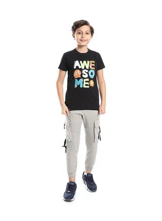 Boys Cargo Pants Elastic Hem With 2 Pockets _ Pastel Olive 