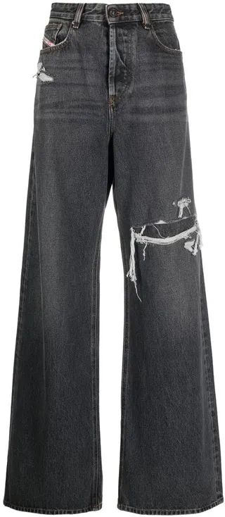 Distressed Wide-Leg Jeans