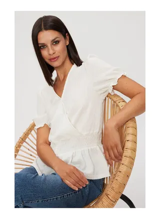 Shirred Waist Wrap Textured Top 