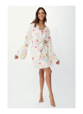 Watercolor Floral Woven Viscose Kimono 