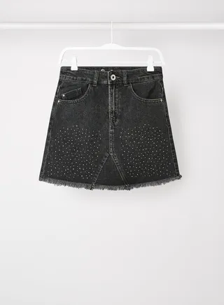 Kids/Teen Frayed Hem Mini Skirt Black 