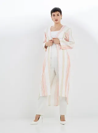 Striped Detailed Shrug Pink/White 