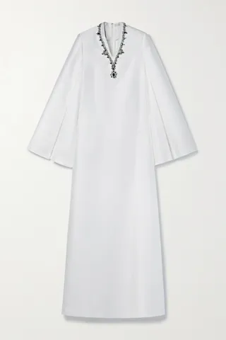Reem Acra - Crystal-embellished Mikado-piqué Gown - White